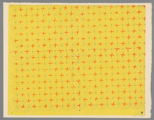 Sheet with scattered pattern of cross motif between a cross of wavy dotted lines