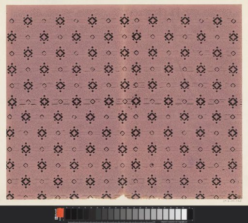 Sheet with band pattern of square motifs and of winding dotted lines