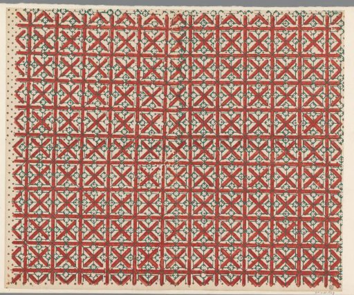 Sheet with scattered pattern of stars over line grid over block pattern with cross