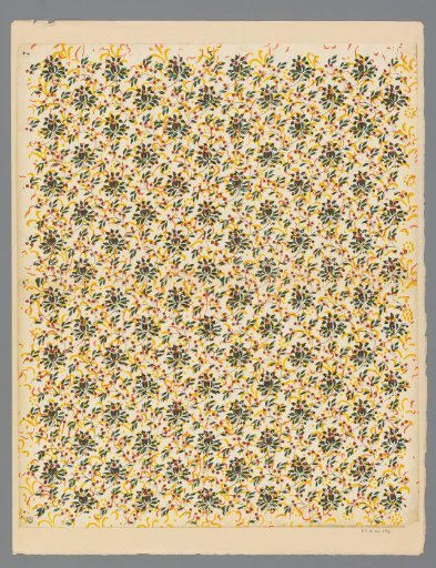 Sheet with scattered pattern of vines with flowers, leaves and fruits