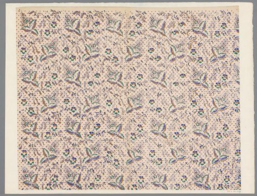 Sheet with scattered pattern of leaf motifs with dots and stars