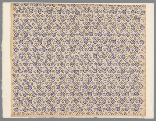 Sheet with regular all-over pattern of floral motif between leaves and stars