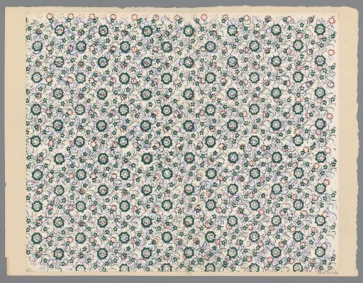 Sheet with regular all-over pattern of flowers and vines