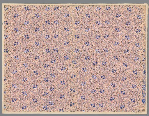 Sheet with all-over pattern of flowers and dots over a motif of finely branched vines