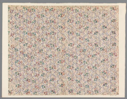 Sheet with all-over pattern of flowers, vines and dots