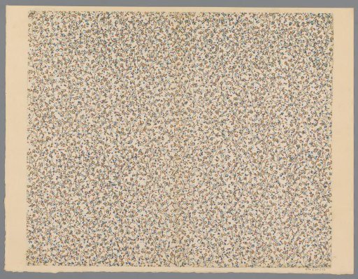 Sheet with all-over patterns of twigs with leaves and flowers