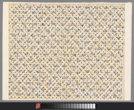 Sheet with all-over pattern of vines with stars over garlands and fantasy motif