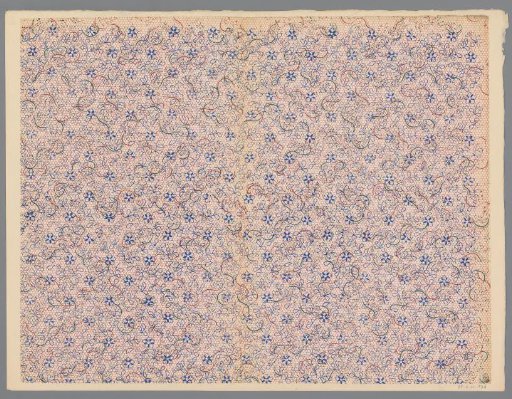 Sheet with all-over pattern of flowers on a ground of hexagons