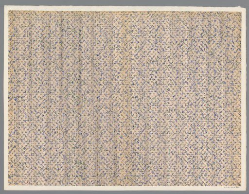 Sheet with all-over pattern of scrolls and line ground
