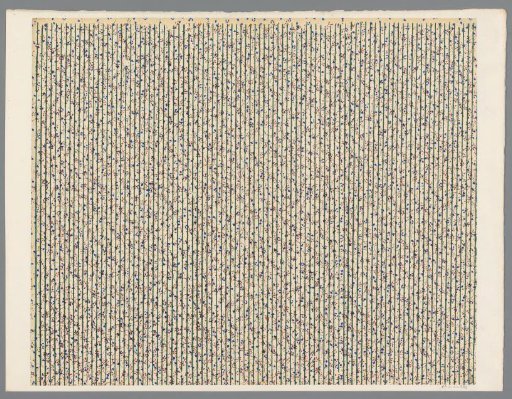Sheet with line pattern over all-over pattern of scrolls