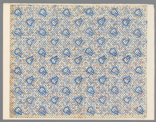 Sheet with alternating all-over pattern of flowers and broken line ground