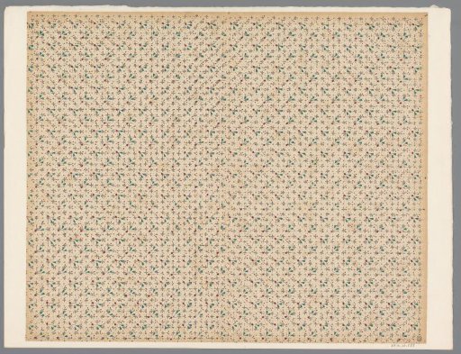 Sheet with alternating all-over pattern of crosses and dots over leaf motif on dotted ground