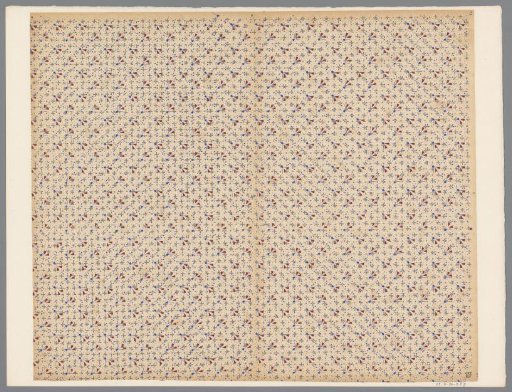 Sheet with alternating all-over patterns of crosses and dots over leaf motif on dotted ground