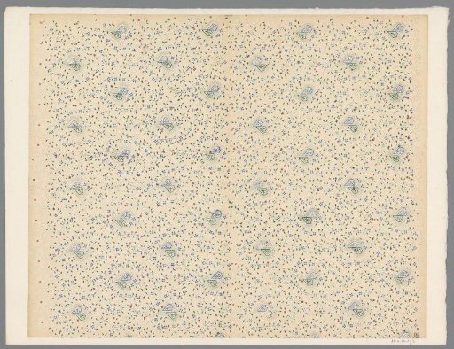 Sheet with all-over pattern of diamond motif between scrolls and stars on dotted ground
