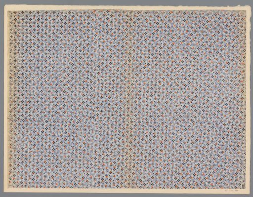 Sheet with all-over pattern of flower motif on dotted ground in concentric circles