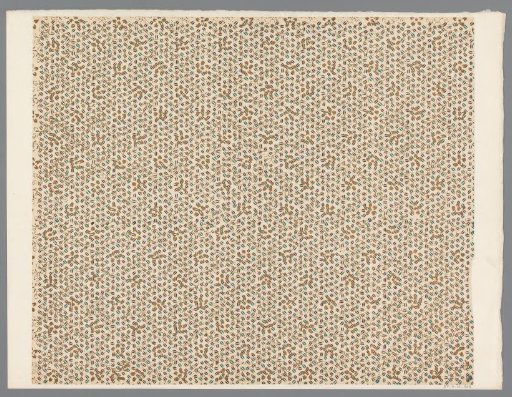 Sheet with a scattered pattern of a floral motif with vines over a vertical band pattern of oval shapes