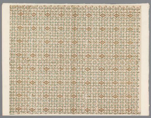 Sheet with scattered pattern of vines over checked line background
