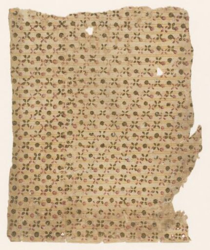 Sheet with scattered pattern of leaf motif and dots with a continuous line background
