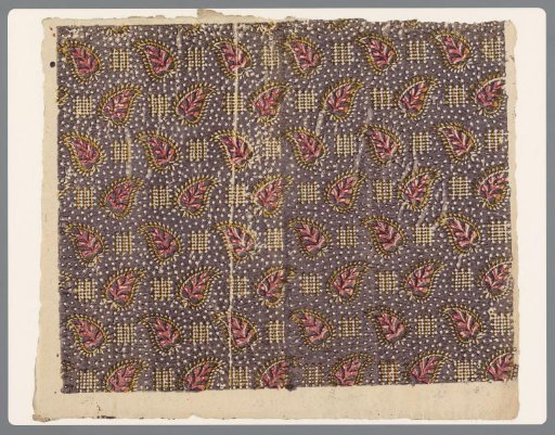 Sheet with alternating scattered pattern of leaf and block motifs in dots