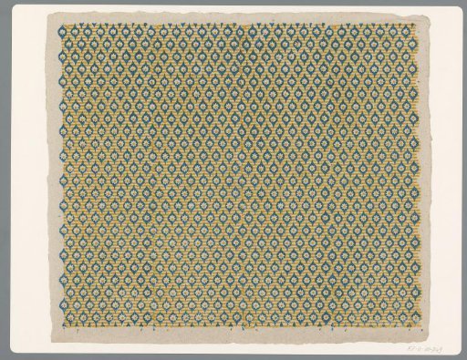 Sheet with scattered pattern of cut-out flower motif and interrupted horizontal line ground