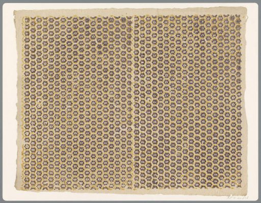 Sheet with scattered pattern of linked rings with hexagonal motif