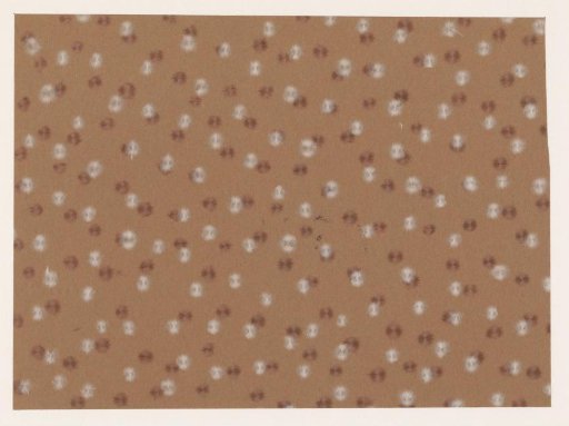 Strew pattern of brown and white round fluff on brown paper
