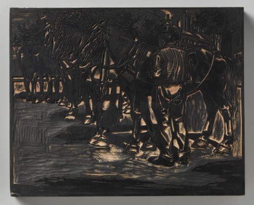 Four omnibus horses in a square