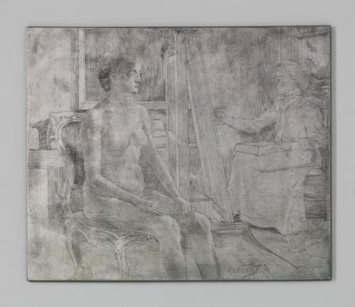 Artist working from a female nude model