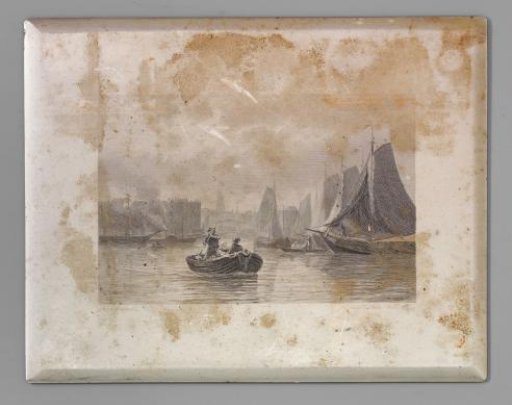 Sailing ships in harbor