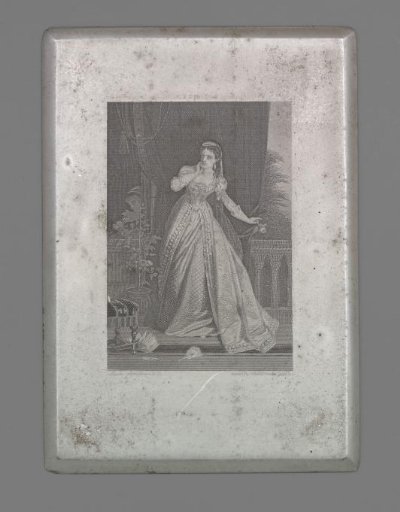Lady before a curtain and balustrade
