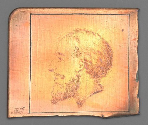 Head of a bearded man in profile to the left