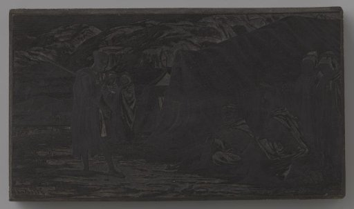 Black man and four white men in front of a tent