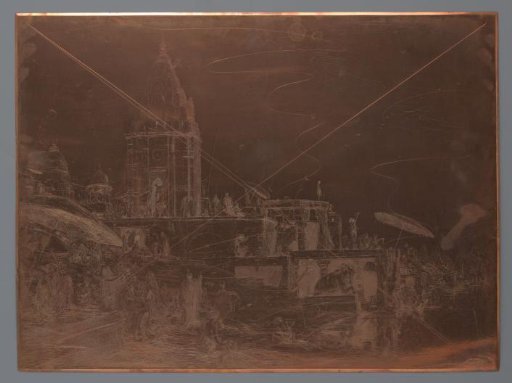 Copper Plate with Bathing Hindus in Benares