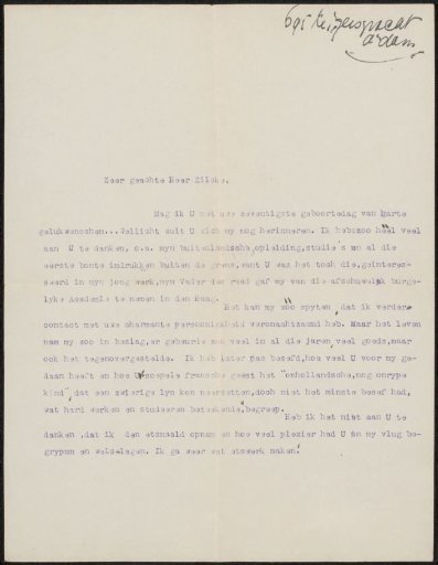 Letter to Philip Zilcken