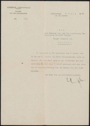 Letter to the board of Pulchri Studio