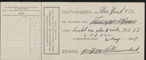Receipt from the Philip Zilcken archive
