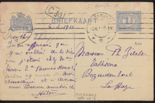 Postcard to Philip Zilcken