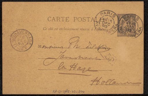 Postcard to Philip Zilcken