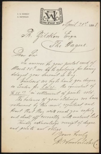 Letter to Philip Zilcken