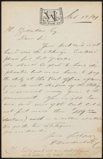 Letter to Philip Zilcken