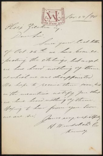 Letter to Philip Zilcken