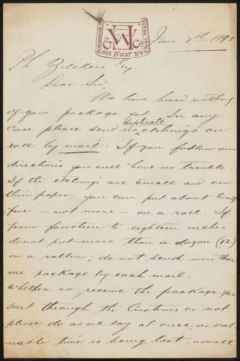 Letter to Philip Zilcken