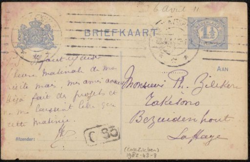 Postcard to Philip Zilcken