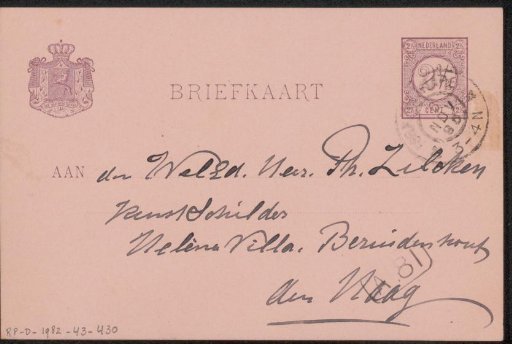 Postcard to Philip Zilcken