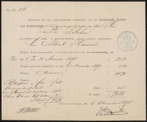 Receipt to Philip Zilcken