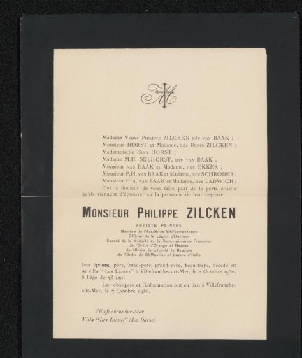 Obituary from the Philip Zilcken Archive