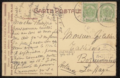 Postcard to Philip Zilcken
