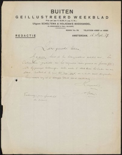 Letter to Philip Zilcken