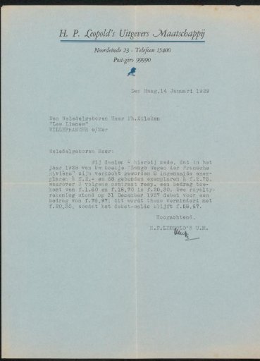 Letter to Philip Zilcken