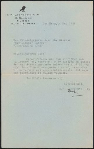 Letter to Philip Zilcken